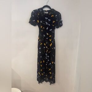 Vintage Dress Barn Black Maxi Dress with Yellow and Blue Floral Pattern